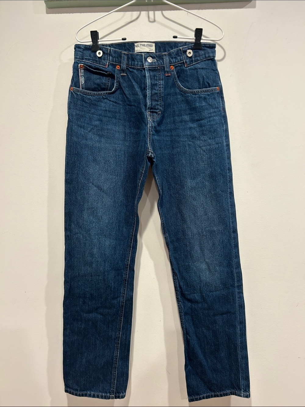 We The Free Women Dark Blue Straight Leg Jeans button front size 28 free people